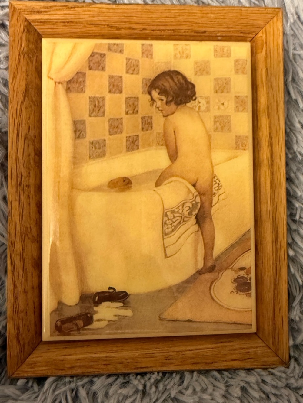 Vintage Kimberly Enterprises Framed Ceramic Tile Wall Art